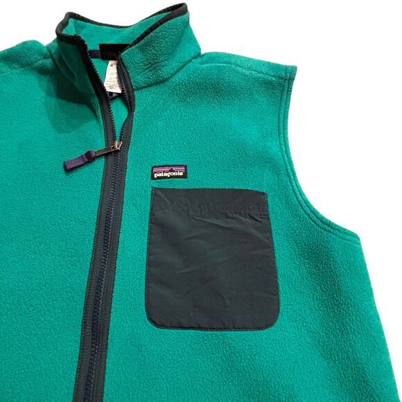 Patagonia Karstens Synchilla Fleece Vest Mens Teal Green Size Large Chest Pocket - Picture 6 of 7